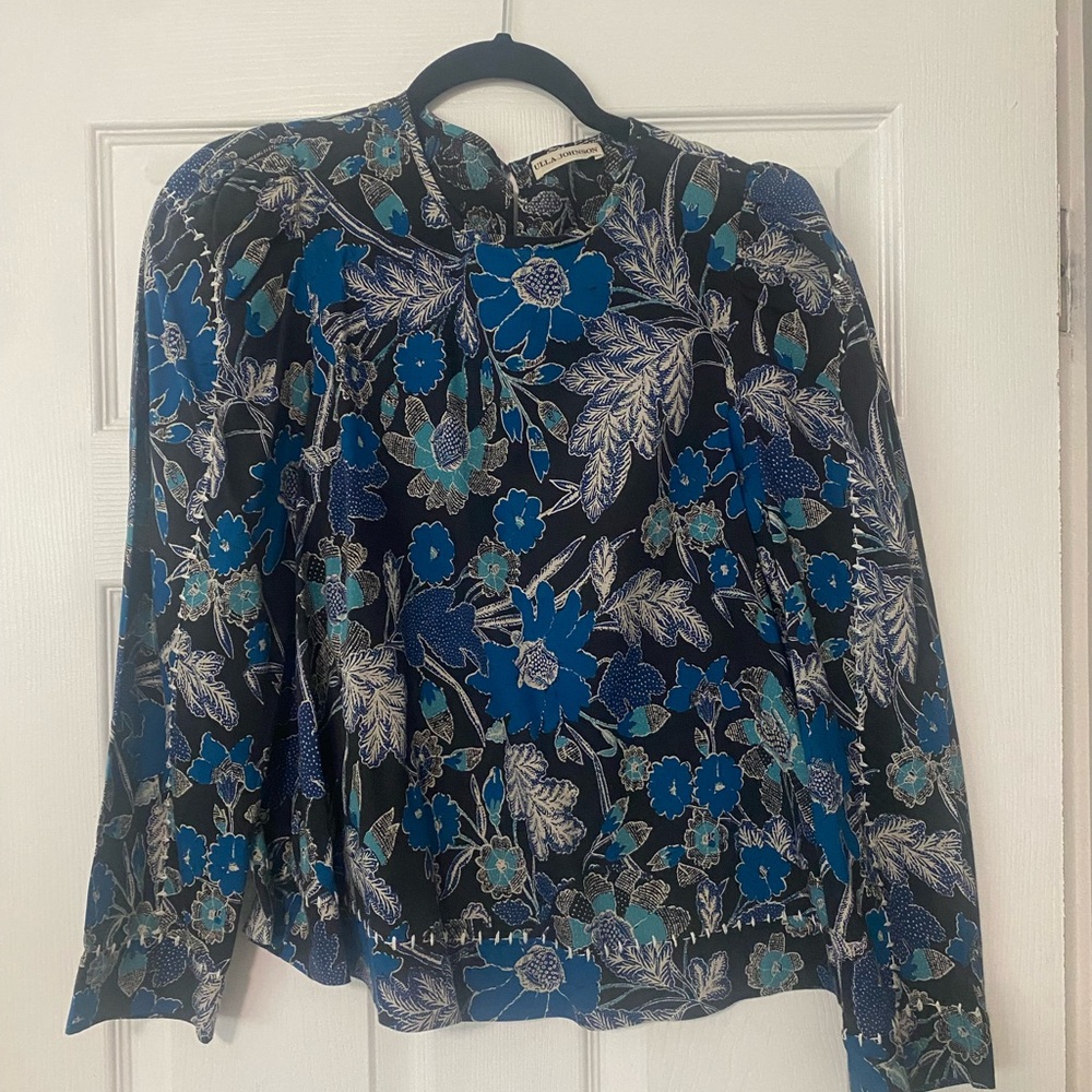 Ulla Johnson Blue and Black Floral Blouse